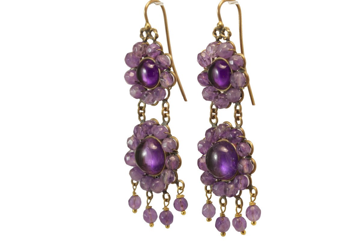 Boucles d'Oreilles Anciennes Or Amethyste-photo-3