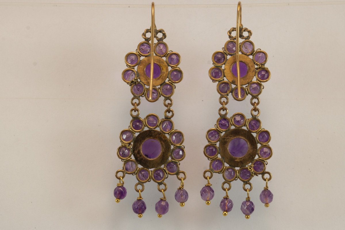 Boucles d'Oreilles Anciennes Or Amethyste-photo-2