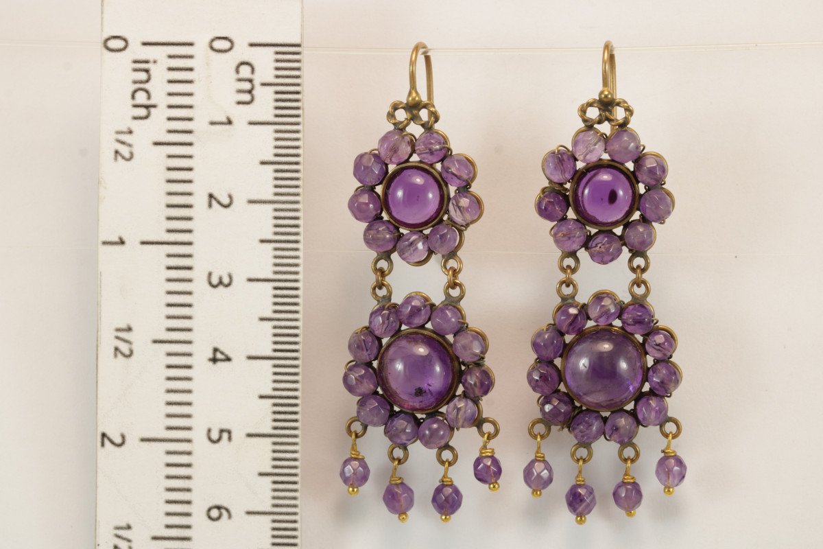 Boucles d'Oreilles Anciennes Or Amethyste-photo-3