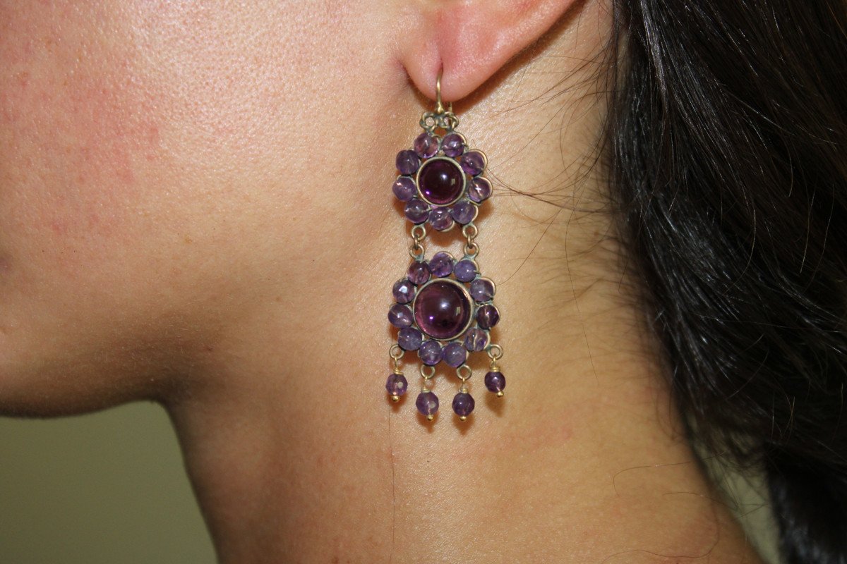 Boucles d'Oreilles Anciennes Or Amethyste-photo-4