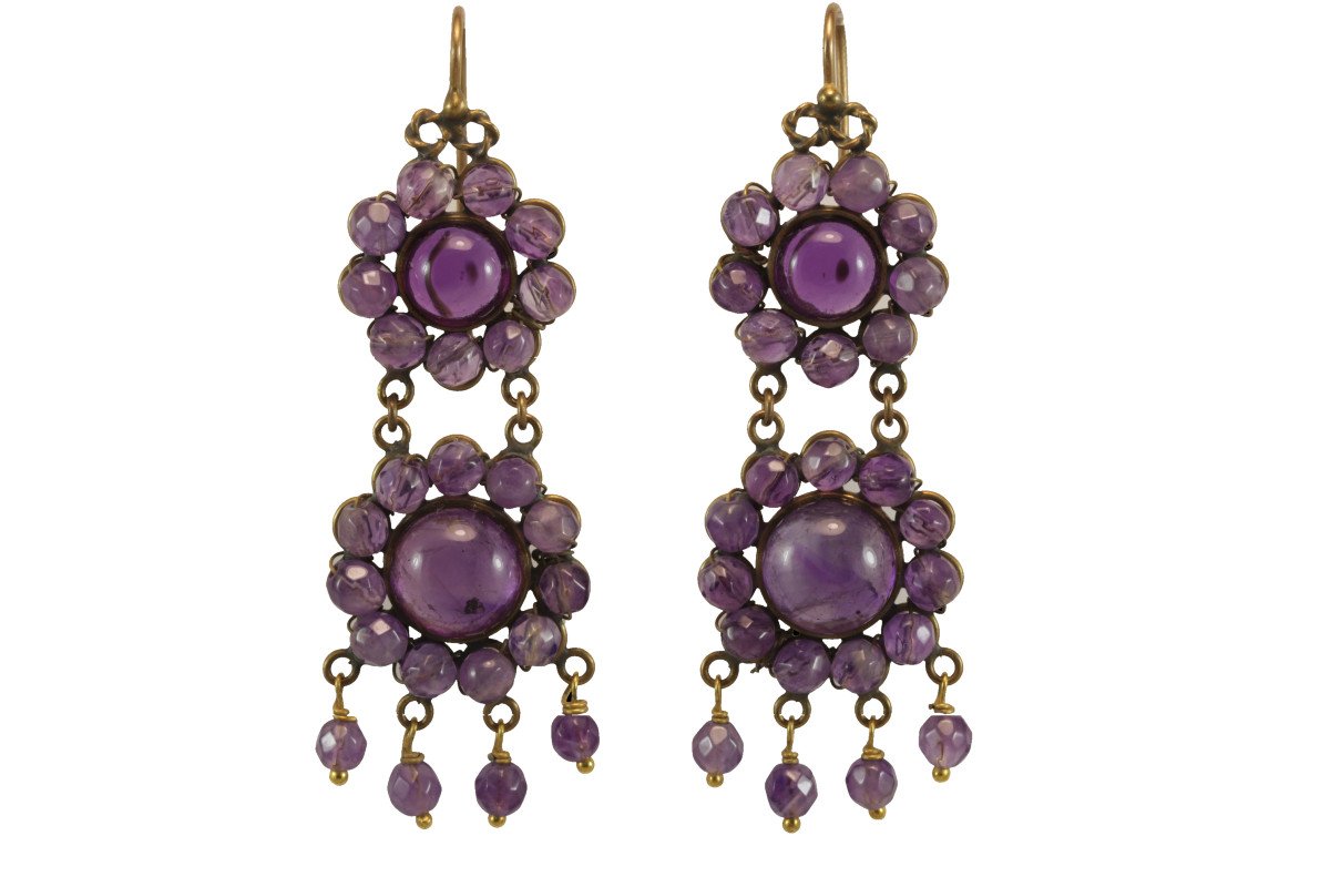 Boucles d'Oreilles Anciennes Or Amethyste