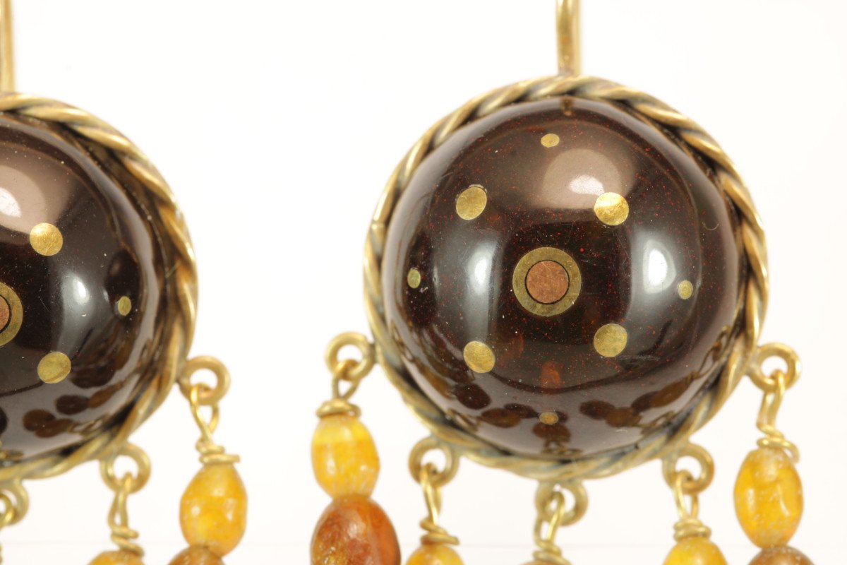 Antique Turtleshell Piquè Gold Earrings-photo-4