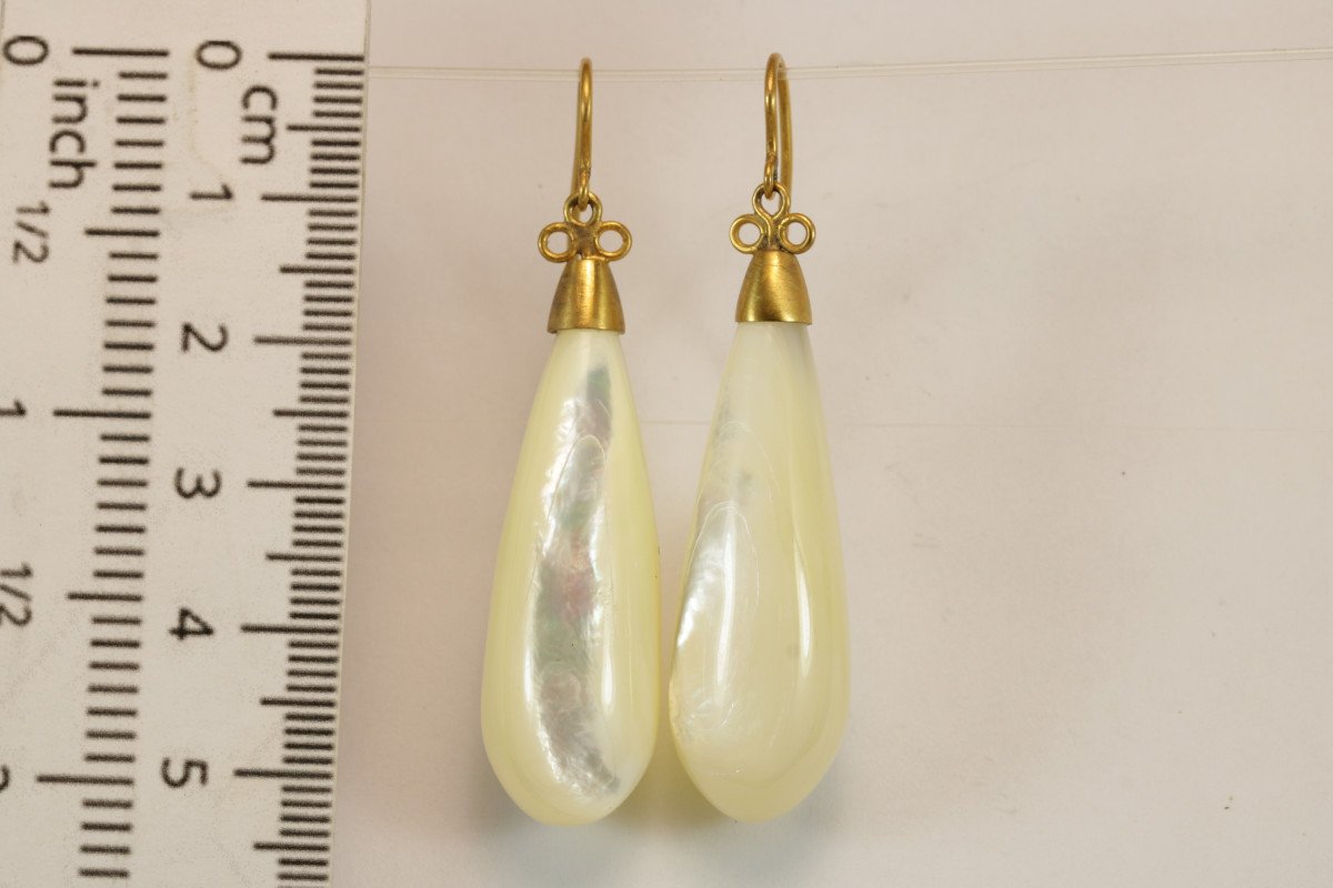 Boucles d'Oreilles Anciennes Or Nacre-photo-3