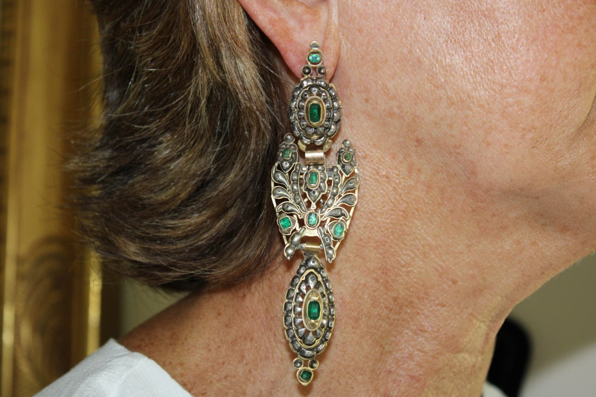 Antique Iberian Emeralds Gold Earrings-photo-7