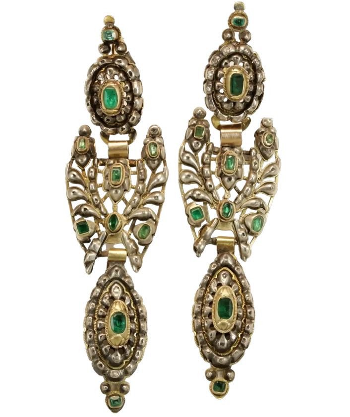 Antique Iberian Emeralds Gold Earrings