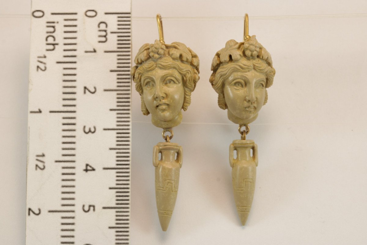 Boucles d'Oreilles Anciennes Or Camee De Lave-photo-3