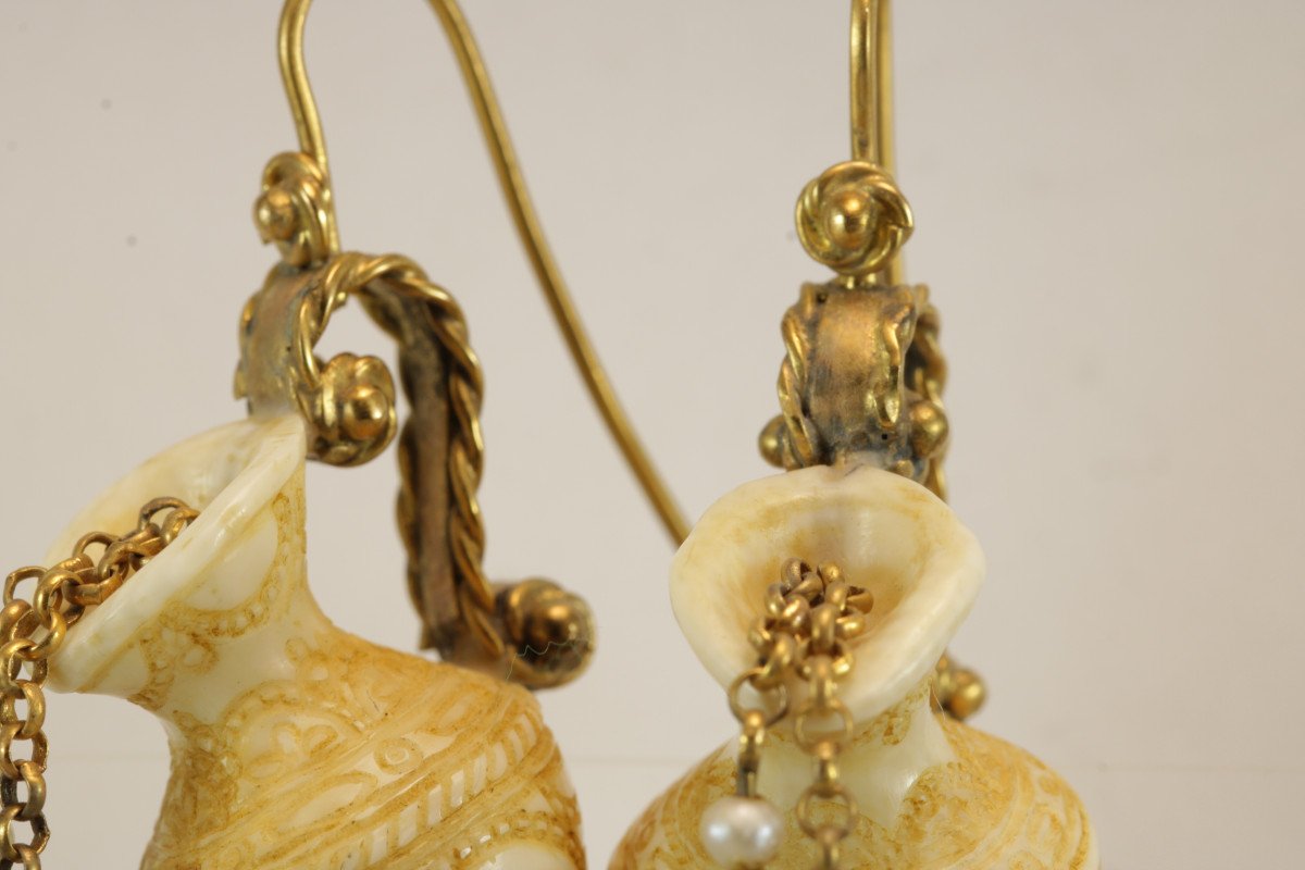 Boucles d'Oreilles Anciennes Or Ivoire Sculptee-photo-1