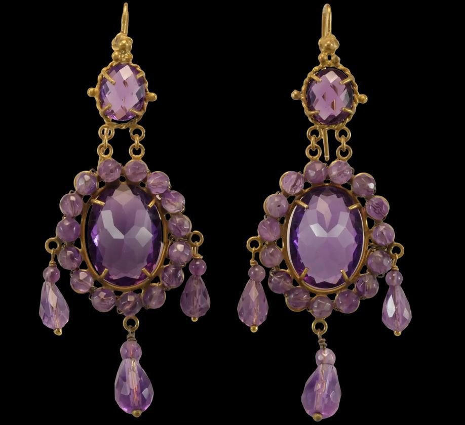 Boucles d'Oreilles Anciennes Or Amethyste-photo-2