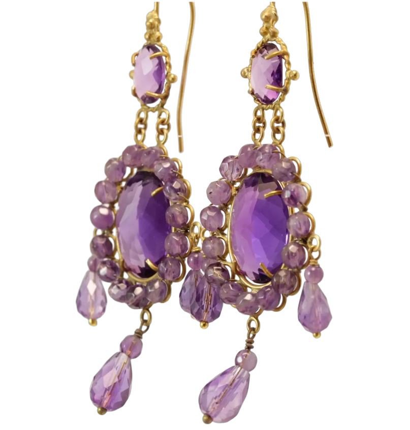 Boucles d'Oreilles Anciennes Or Amethyste-photo-3