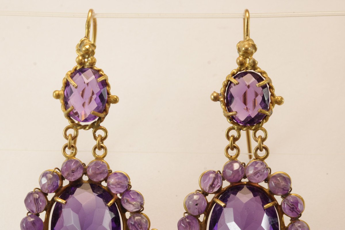 Boucles d'Oreilles Anciennes Or Amethyste-photo-4