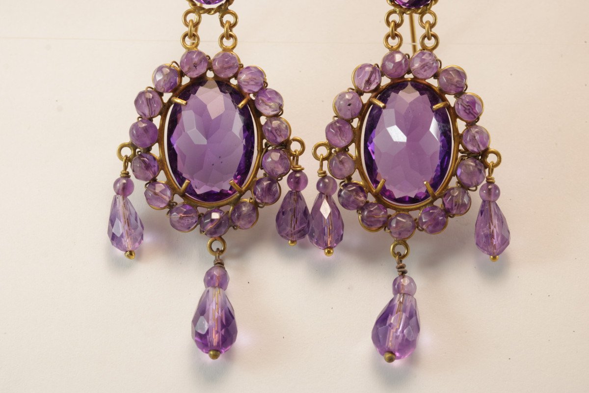 Boucles d'Oreilles Anciennes Or Amethyste-photo-1