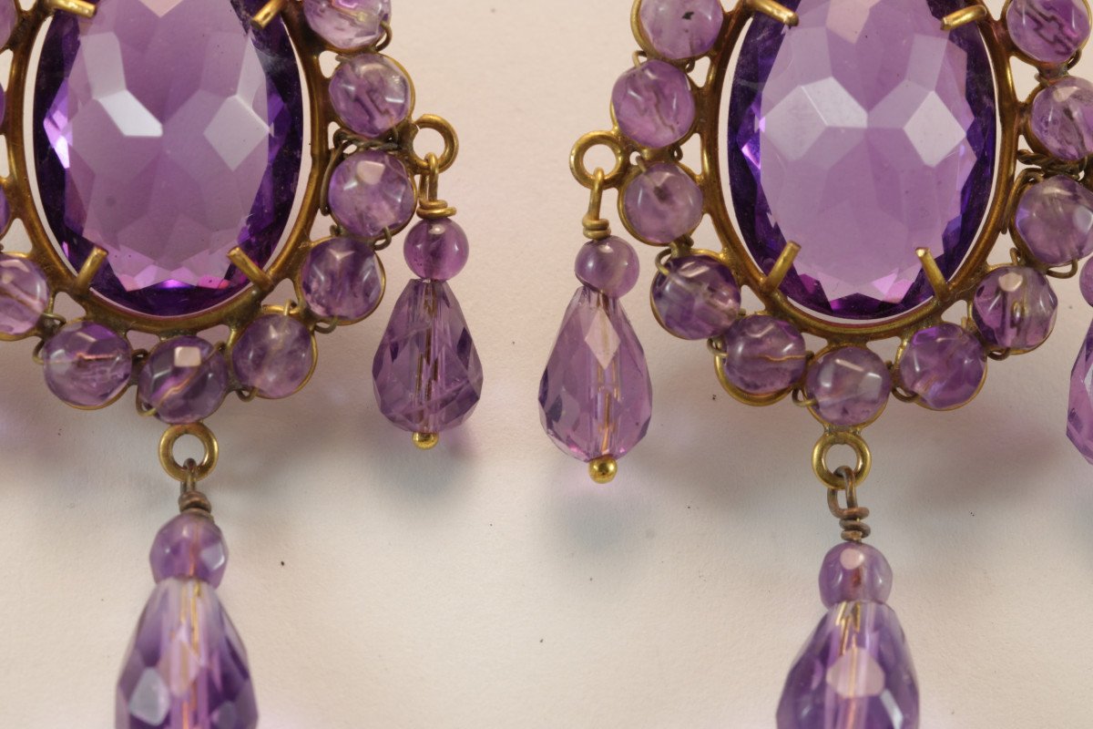 Boucles d'Oreilles Anciennes Or Amethyste-photo-2