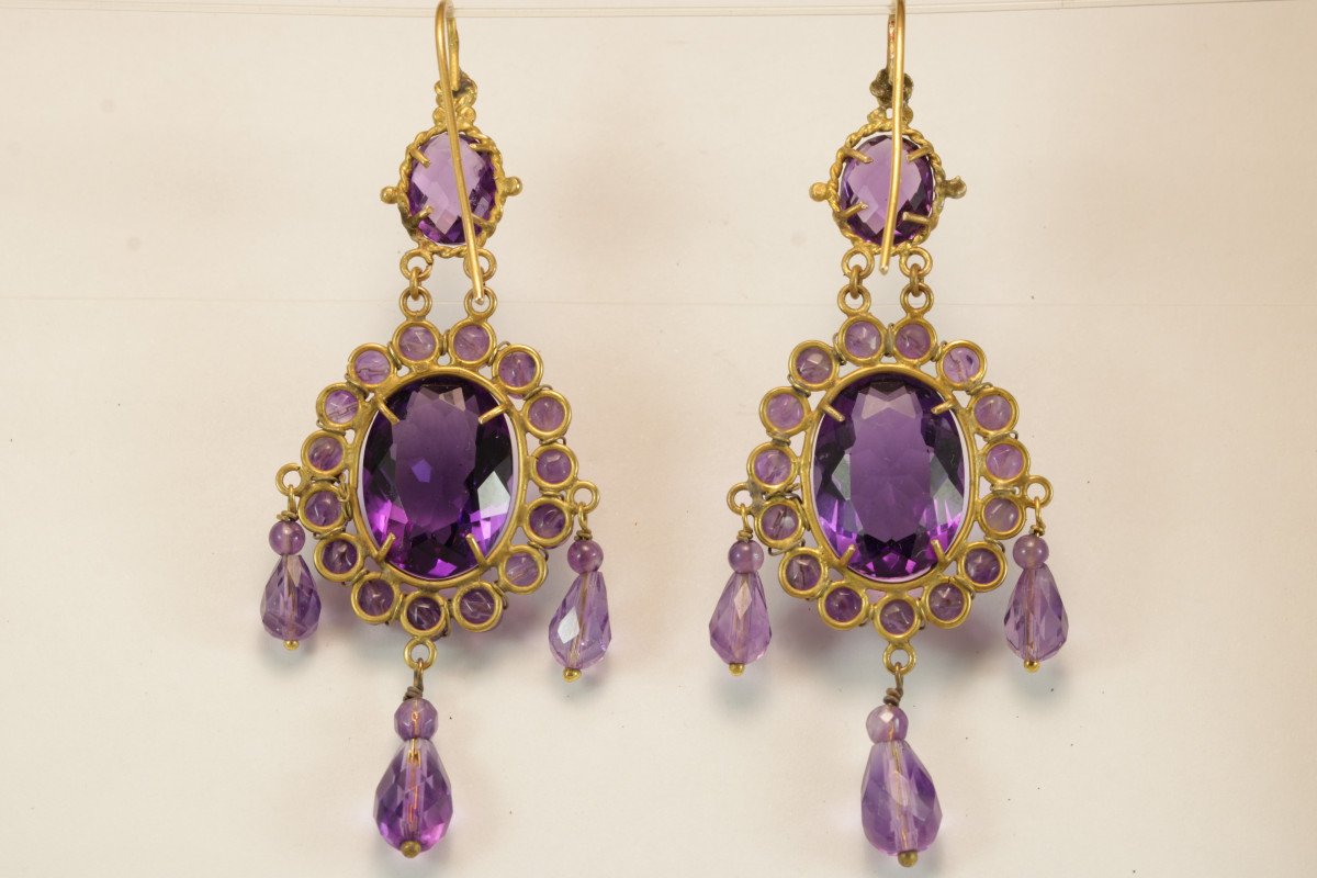 Boucles d'Oreilles Anciennes Or Amethyste-photo-3