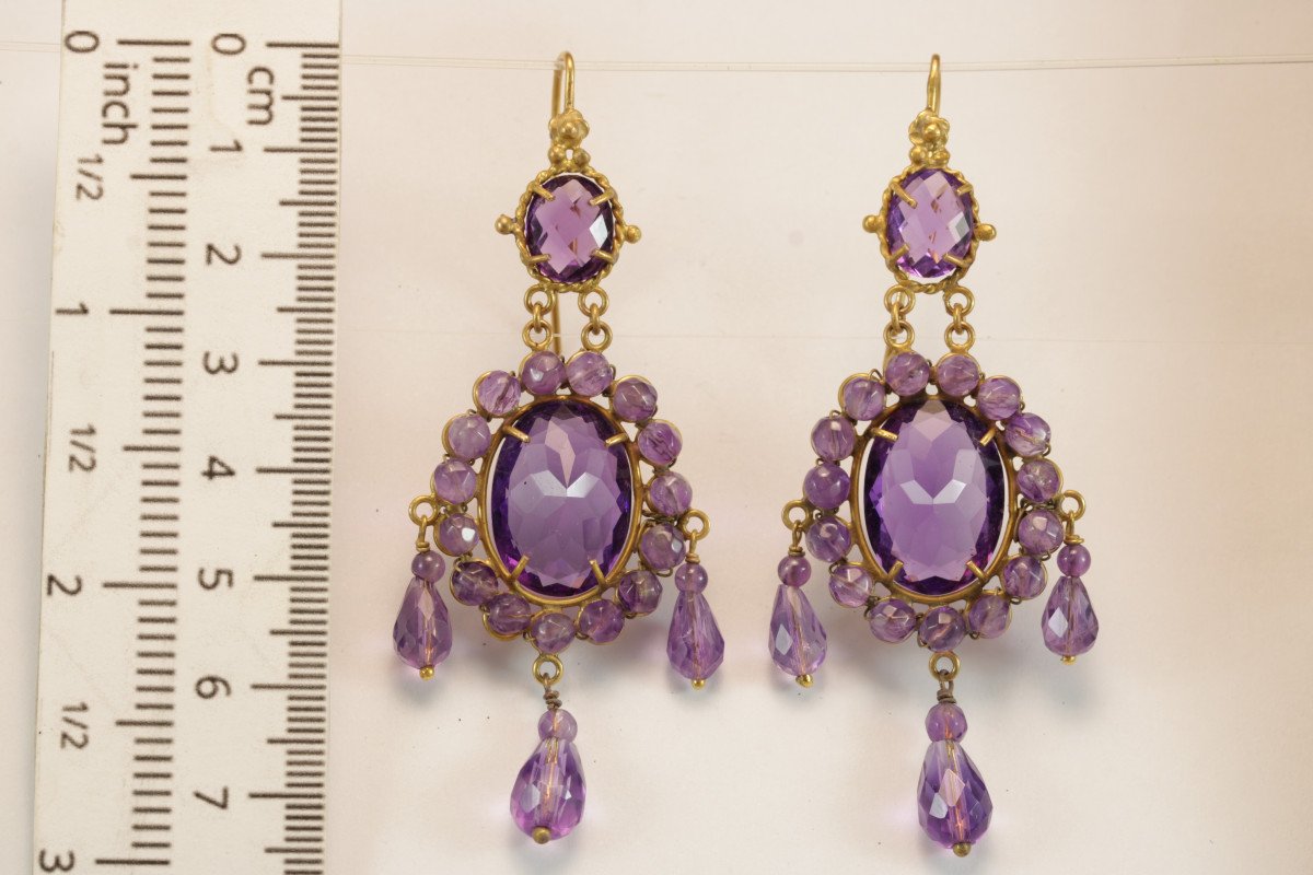 Boucles d'Oreilles Anciennes Or Amethyste-photo-4