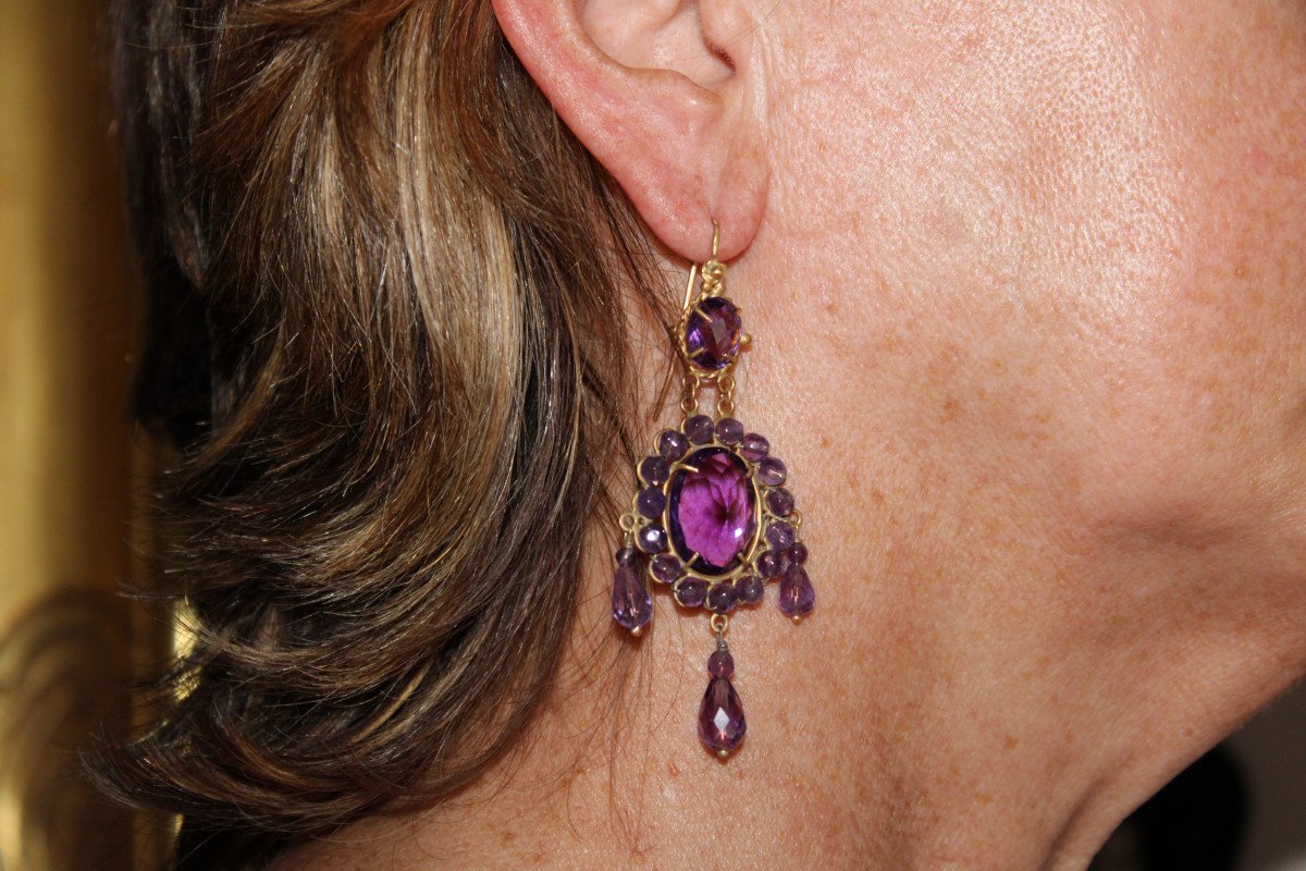 Boucles d'Oreilles Anciennes Or Amethyste-photo-6