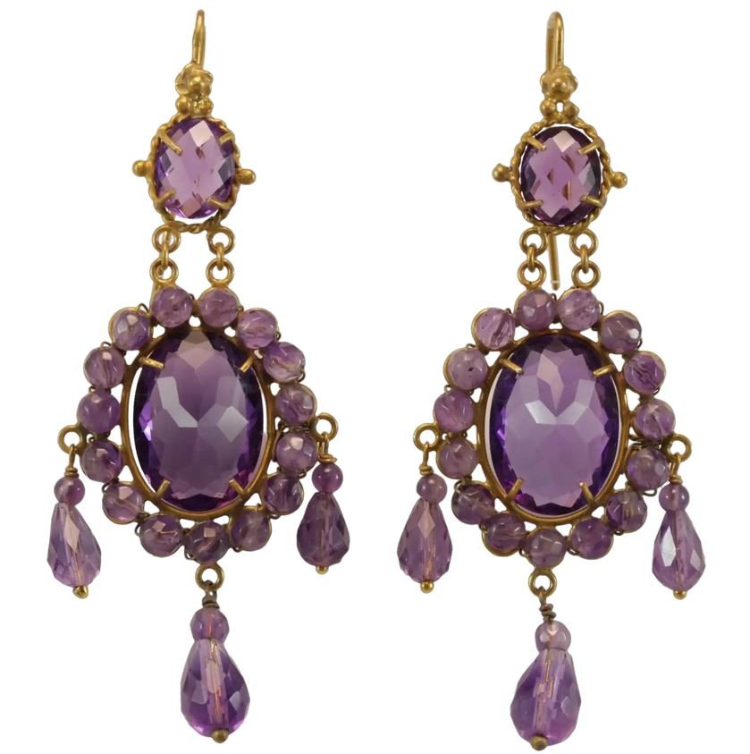 Boucles d'Oreilles Anciennes Or Amethyste