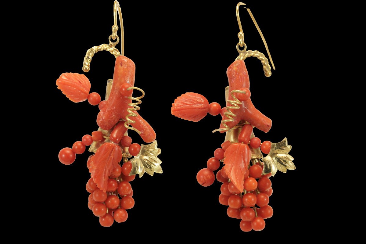 Boucles d'Oreilles Anciennes Or Corail-photo-2