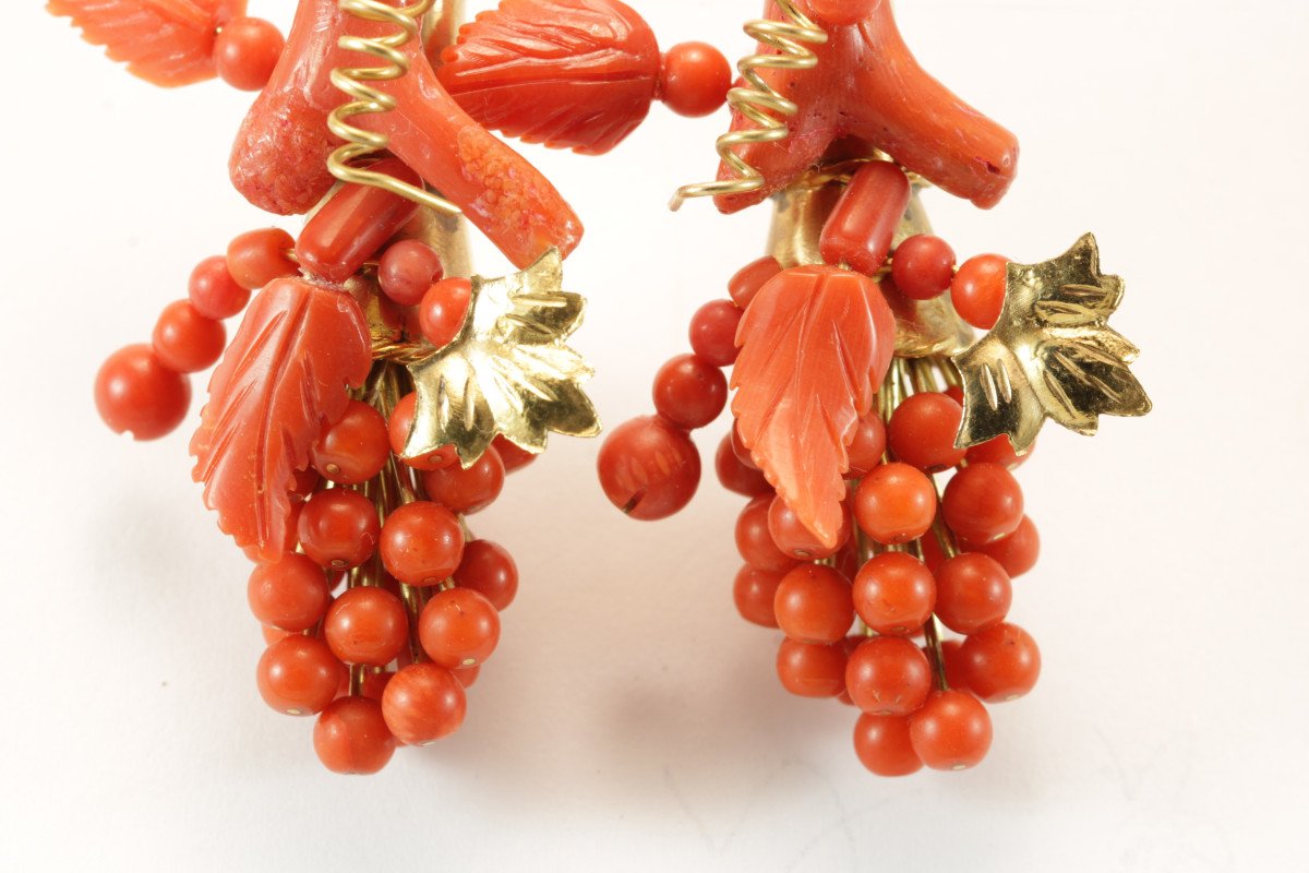 Boucles d'Oreilles Anciennes Or Corail-photo-1