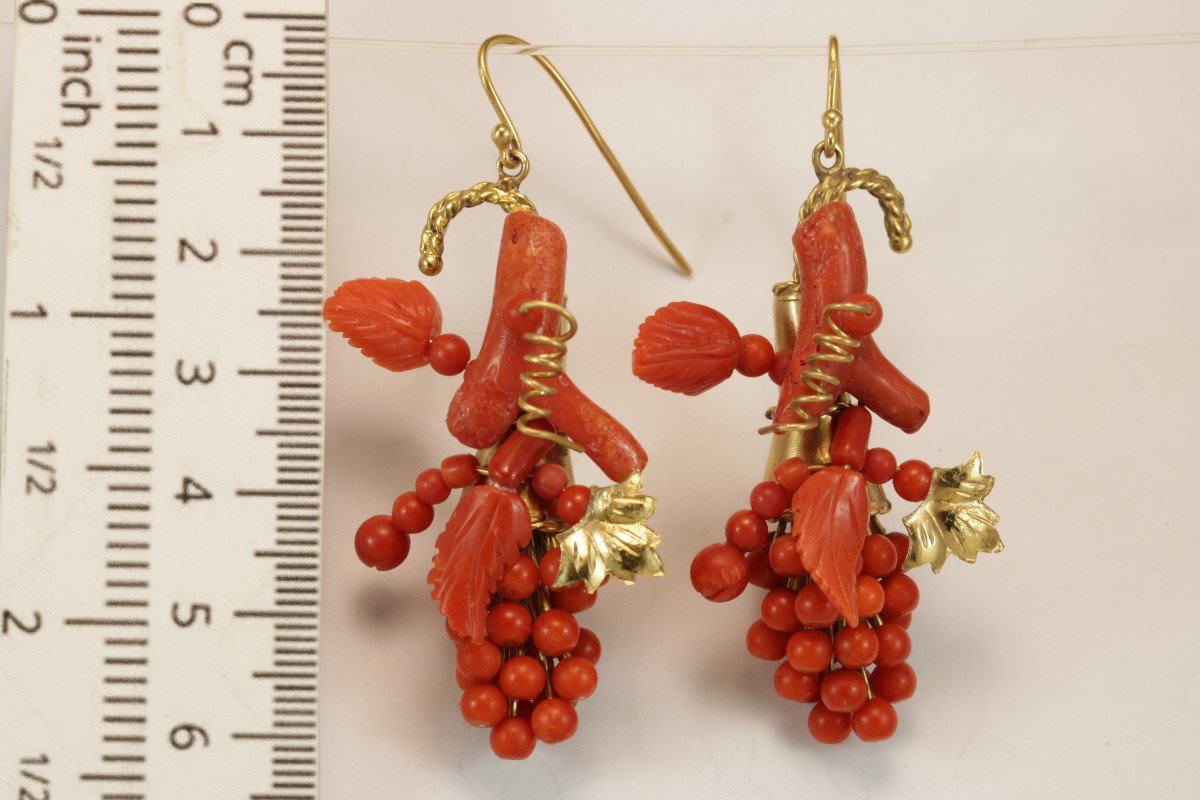 Boucles d'Oreilles Anciennes Or Corail-photo-3