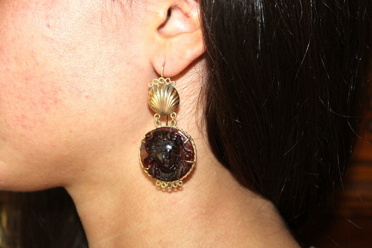 Antique Turtleshell Cameos Gold Earrings-photo-4