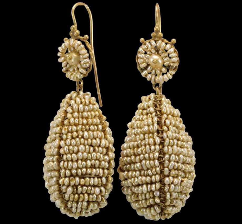 Antique Pearls Gold Earrings-photo-2