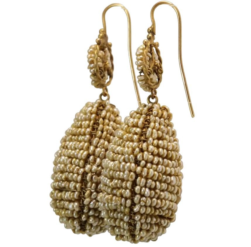 Antique Pearls Gold Earrings-photo-3