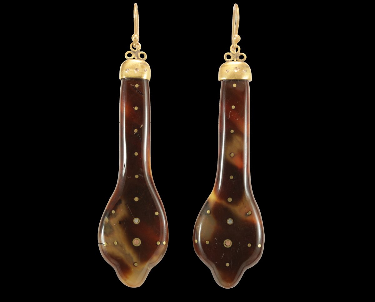 Antique Tortoiseshell Piquè Gold Earrings-photo-2