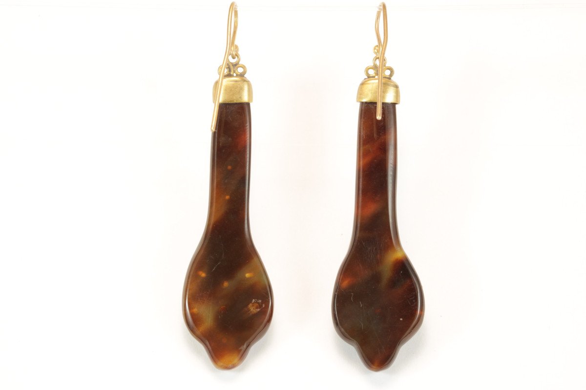 Antique Tortoiseshell Piquè Gold Earrings-photo-2