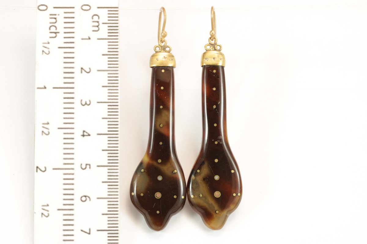 Antique Tortoiseshell Piquè Gold Earrings-photo-3