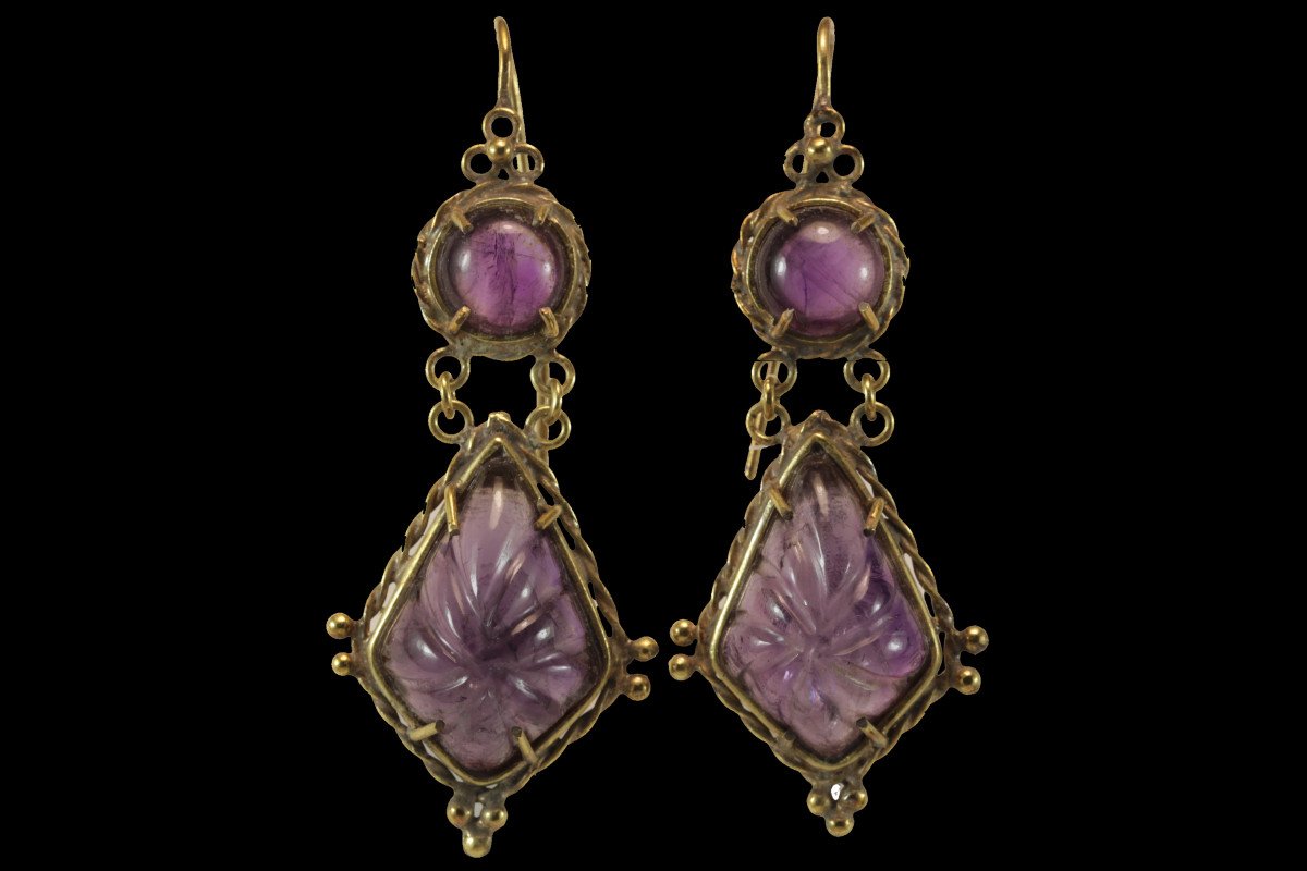 Antique Amethyst Gold Earrings-photo-2