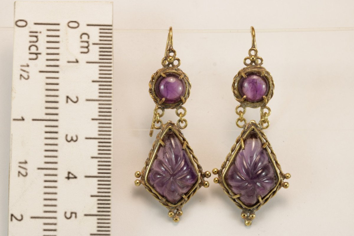 Antique Amethyst Gold Earrings-photo-3