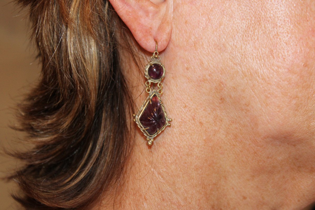 Antique Amethyst Gold Earrings-photo-5