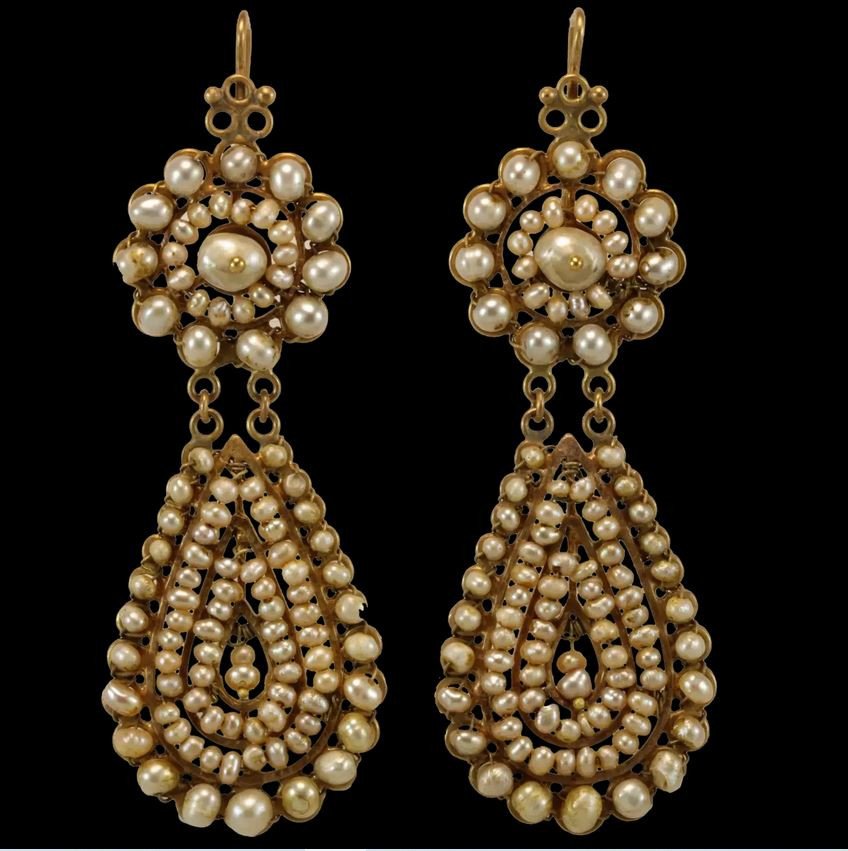 Antique Pearls Gold Earrings-photo-2