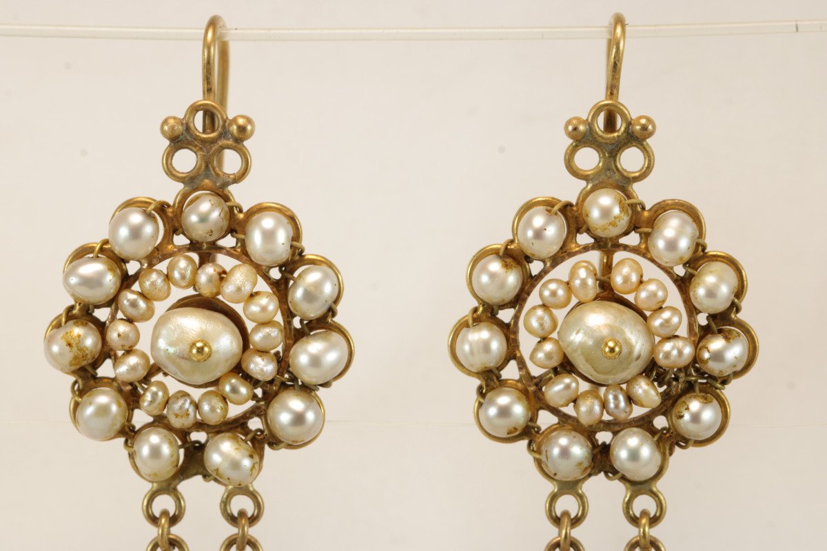 Boucles d'Oreilles Anciennes Or Perles Fines-photo-4