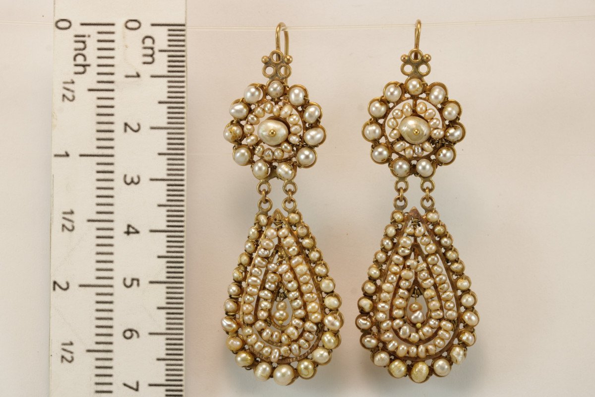 Boucles d'Oreilles Anciennes Or Perles Fines-photo-3