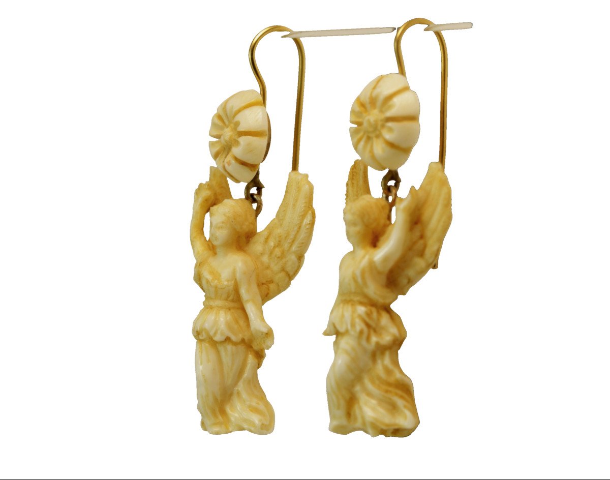 Antique Ivory Carved Gold Earrings-photo-3