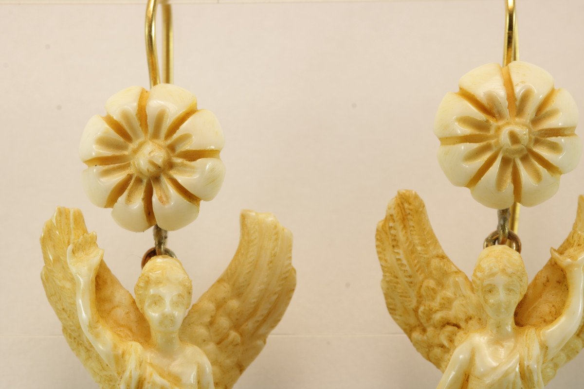 Antique Ivory Carved Gold Earrings-photo-4