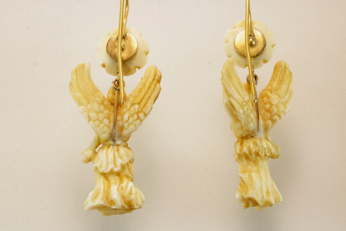 Antique Ivory Carved Gold Earrings-photo-2