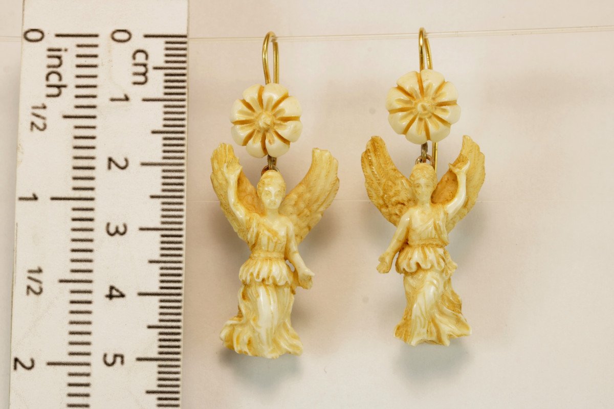 Antique Ivory Carved Gold Earrings-photo-3