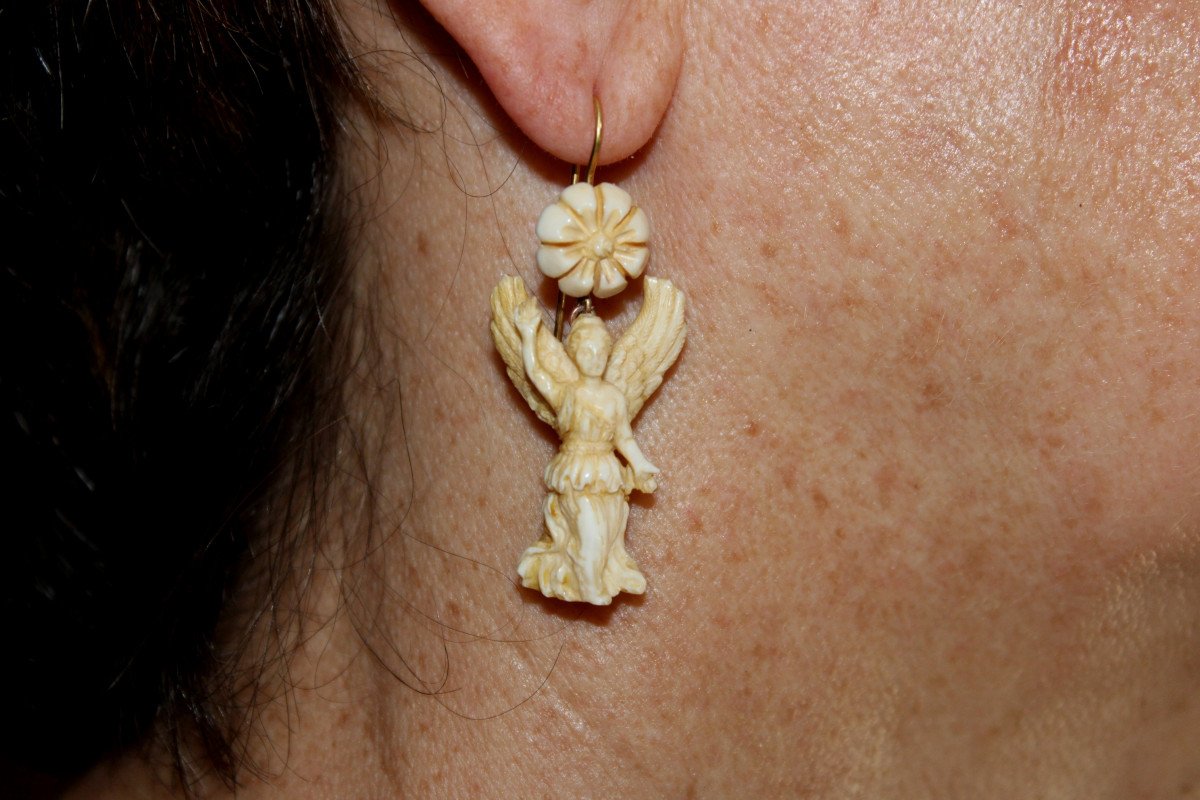 Antique Ivory Carved Gold Earrings-photo-4