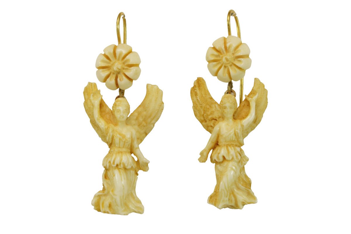 Antique Ivory Carved Gold Earrings