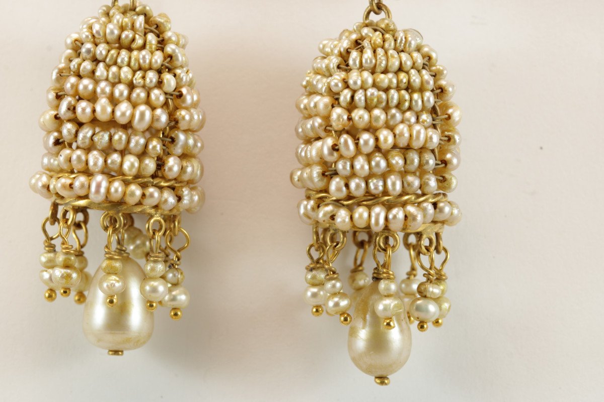 Boucles d'Oreilles Anciennes Or Perles Fines-photo-2