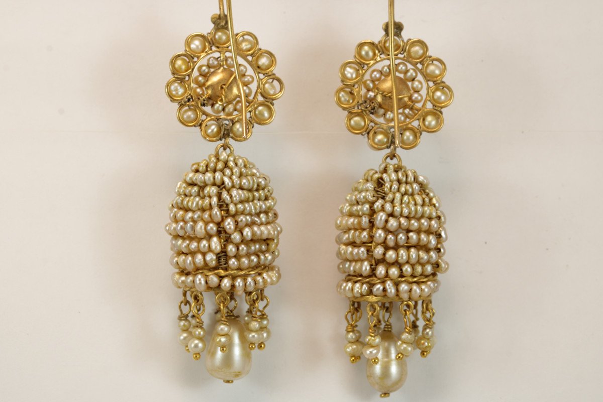 Boucles d'Oreilles Anciennes Or Perles Fines-photo-3