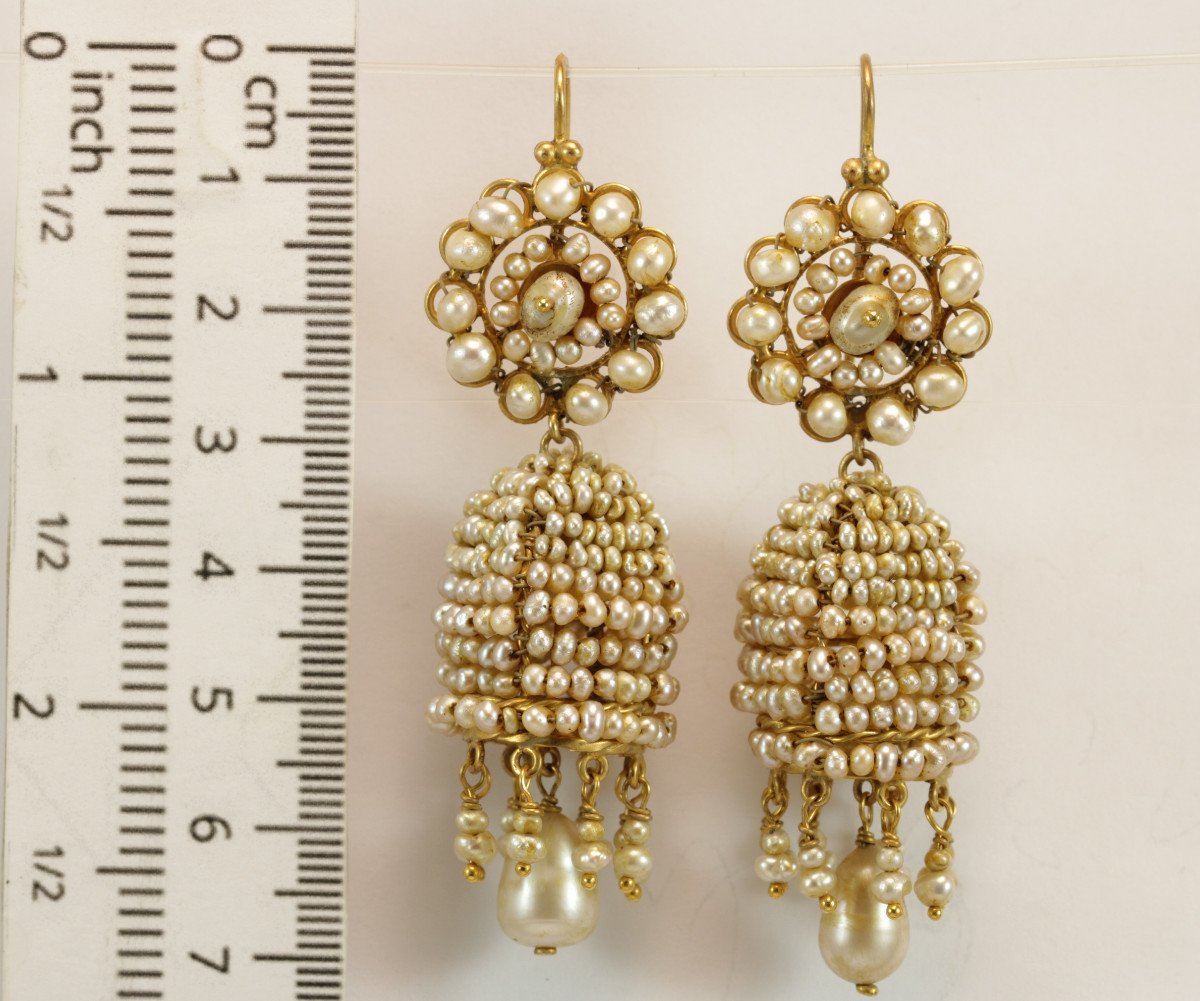 Boucles d'Oreilles Anciennes Or Perles Fines-photo-4