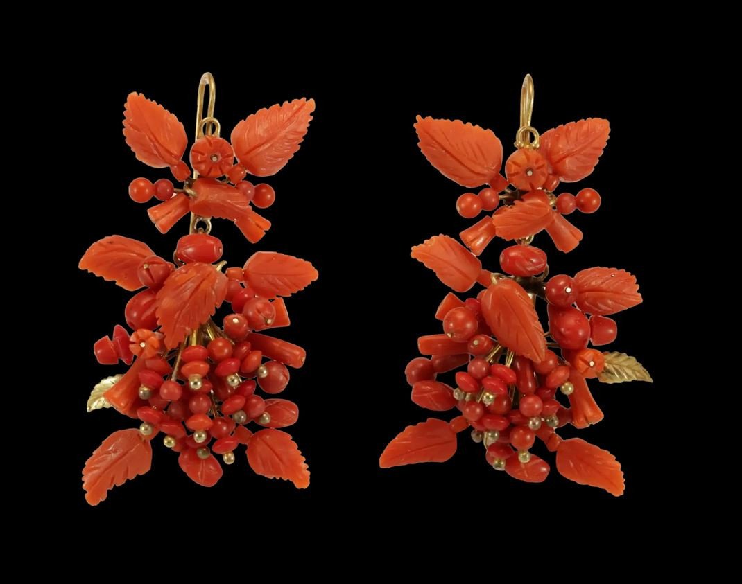 Boucles d'Oreilles Anciennes Or Corail-photo-2