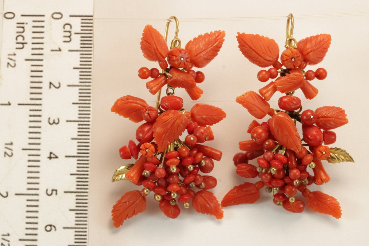 Boucles d'Oreilles Anciennes Or Corail-photo-4