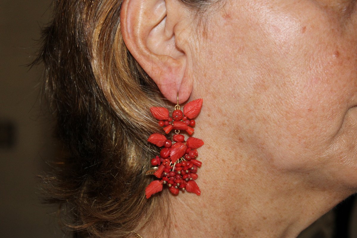 Boucles d'Oreilles Anciennes Or Corail-photo-5