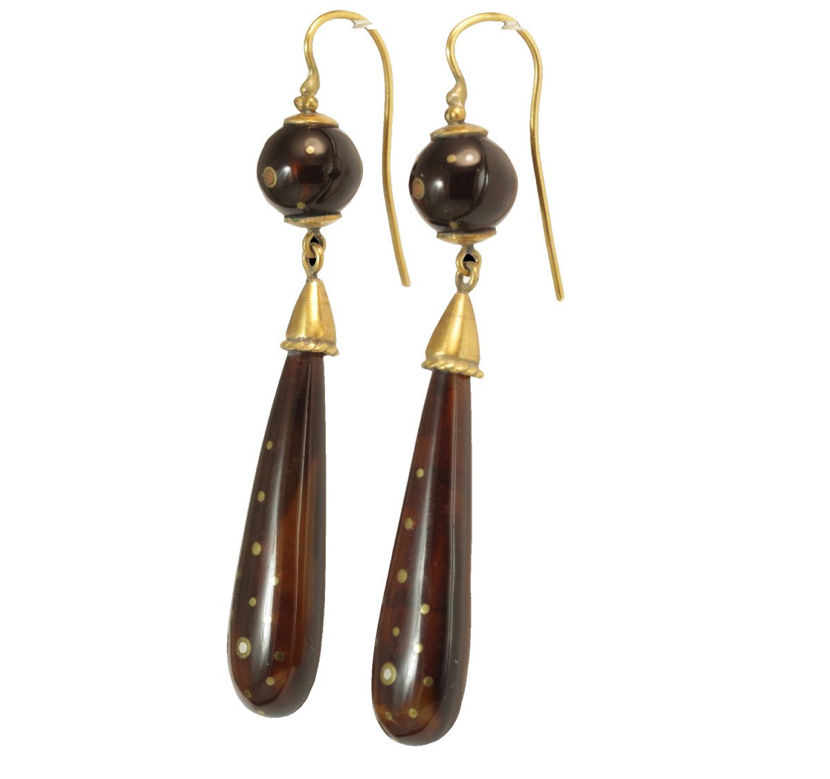 Antique Tortoiseshell Piquè Gold Earrings-photo-3