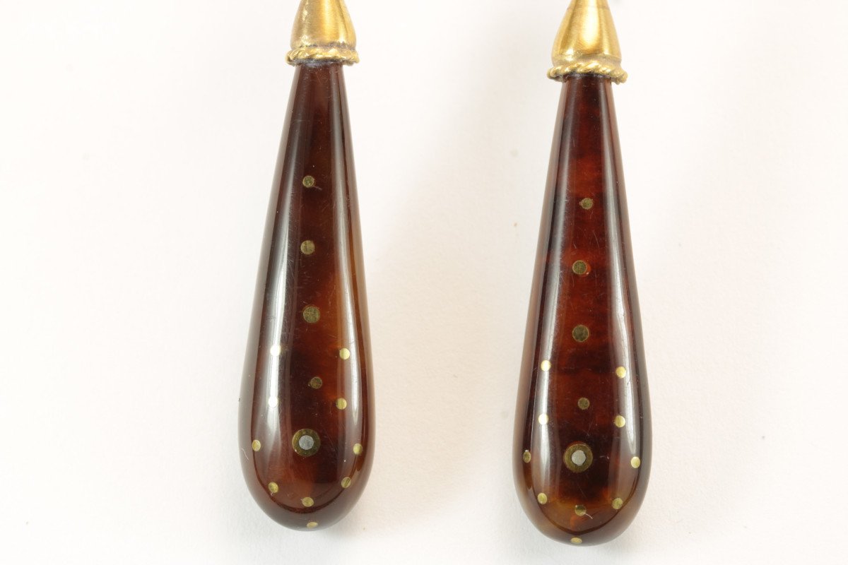 Antique Tortoiseshell Piquè Gold Earrings-photo-1