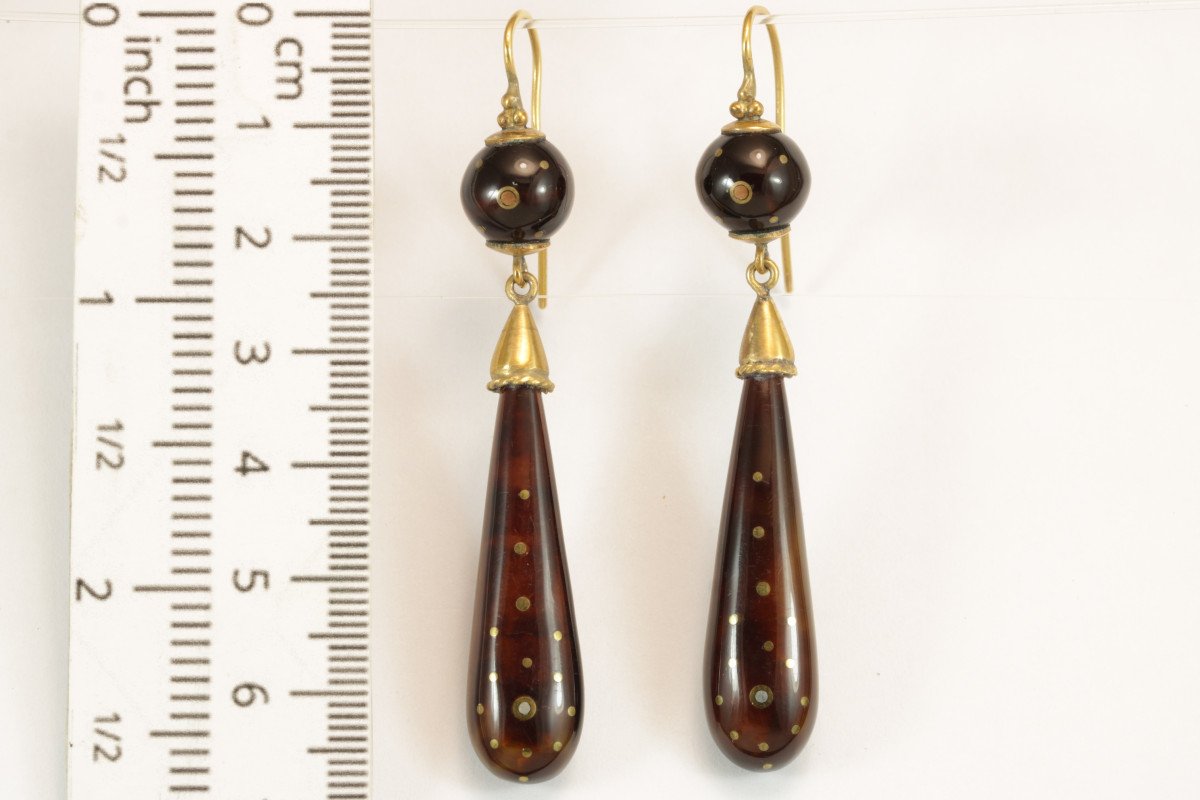 Antique Tortoiseshell Piquè Gold Earrings-photo-3